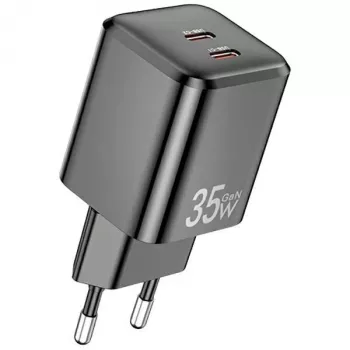 AWEI PD65-EU 35W GaN seinalaadija, 2x USB-C, must