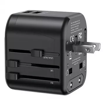 USAMS T55 Universaalne reisi laadija 2xUSB 12W US/AU/EU/UK Must CC173TC01