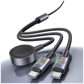USAMS Huan Series 3-in-1 laadimiskaabel juhtmevaba laadijaga 72W USB-C tumehall