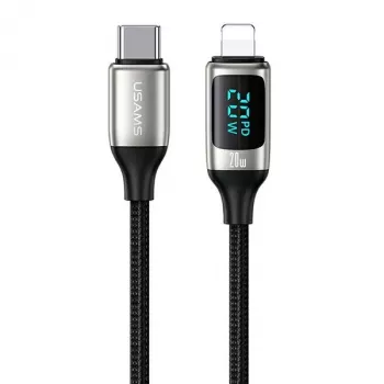 USAMS U78 Punutud USB-C to Lightning kaabel LED-indikaatoriga 1,2m 20W PD kiirlaadimine Valge SJ545USB02