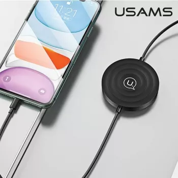 USAMS US-CC096 10W Qi juhtmevaba laadimisalus Lightning-kaabliga - must