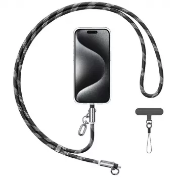 USAMS SJ746 30W USB-C–Lightning laadimiskaabel telefoni kaelapaelaga 1,2 m must