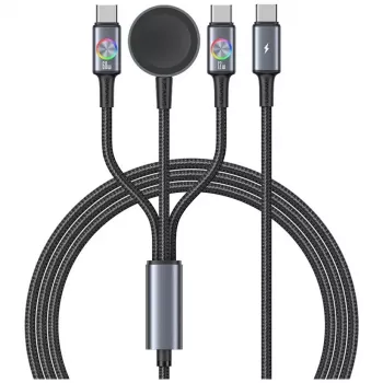 USAMS Huan Series SJ754 72W USB-C to USB-C kaabel integreeritud magnetilise juhtmevaba nutikella laadijaga, must, 1,2m