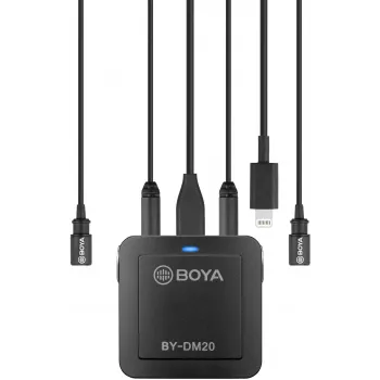 BOYA BY-DM20 kahe kanaliga digitaalne stereokondensaatormikrofon USB-C, Lightning ja USB-A ühenduvusega, omnidirektsionaalne, 25Hz-20kHz, iOS, Android, Windows, Mac jaoks