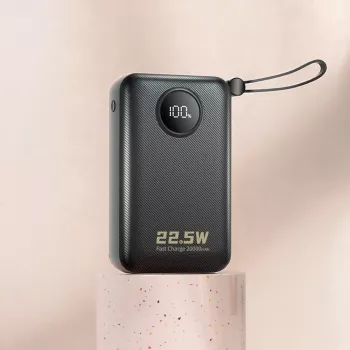 DUDAO K14+ 20000mAh 22.5W Power Bank sisseehitatud Lightning ja USB-C kaablitega - Must