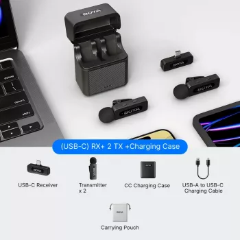 BOYA BY-V30 Traadita riivmikrofonisüsteem USB-C seadmetele, 2.4GHz, 50m ulatus, 9-tunnine aku, mürasummutus, must