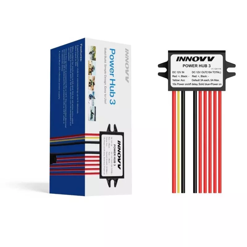 INNOVV Power Hub 3 - veekindel 12V toitejaotur 5 seadmele, akukaitse ja kaitsmetega