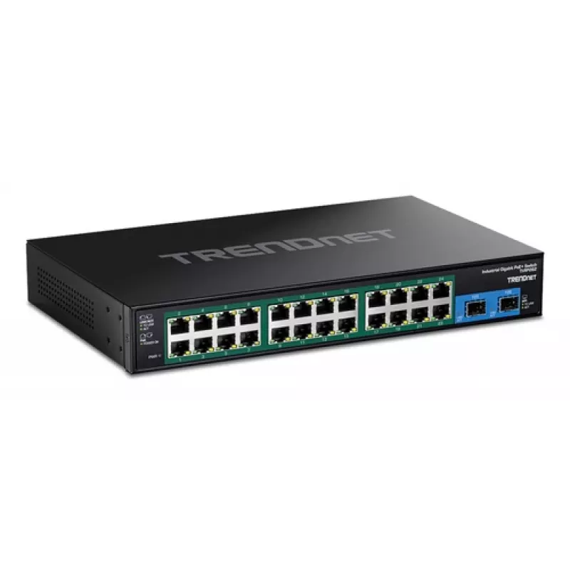 TRENDnet 26-pordiline karastatud tööstuslik Gigabit PoE+ haldatav lüliti, 24x PoE+ ja 2x SFP