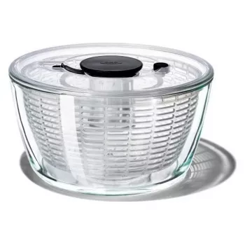 OXO Good Grips Glass Salad Spinner 2-in-1 koos serveerimiskausiga, 5,5 liitrit, läbipaistev/valge