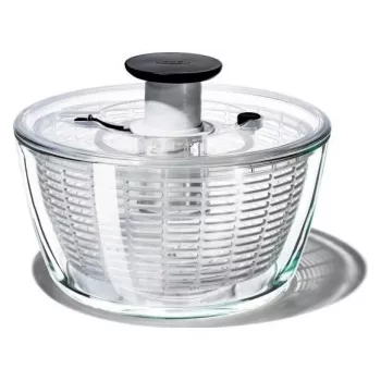 OXO Good Grips Glass Salad Spinner 2-in-1 koos serveerimiskausiga, 5,5 liitrit, läbipaistev/valge