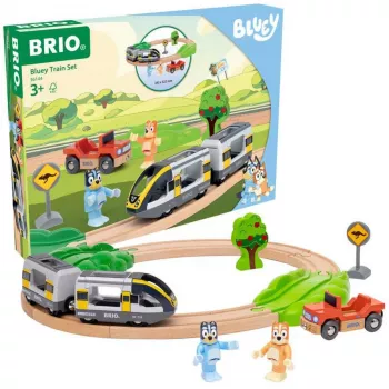 RAVENSBURGER World - Bluey rongikomplekt | Puidust mängurong Bluey ja Bingo kujudega | 3 osa | FSC-sertifikaadiga | Ühilduv BRIO Worldiga
