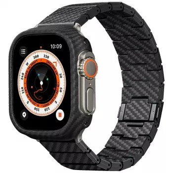 PITAKA Carbon Fiber Modern Watch Band Apple Watch 42/44/45/49mm jaoks, must/hall