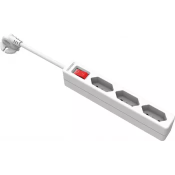 VALUE 3-suunaline Europlug pikendusjuhe lülitiga, 1,5 m kaabel, valge