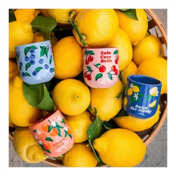 Bialetti Fruit Vibes keraamiline kohvitasside komplekt, 300 ml, mitmevärviline, nõudepesumasinas ja mikrolaineahjus kasutamiseks sobiv