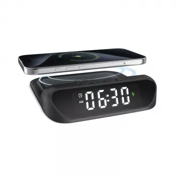 SBS TEWIRCLOCK Traadita laadimisega äratuskell Qi 10W kiirlaadimise, LED-ekraani ja USB-C sisendiga, must