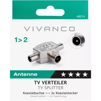 Vivanco varjestatud 2-suunaline TV-antenni jaotur, koaksiaalpesa 2 pistikule (VVANSHILD2M1F)
