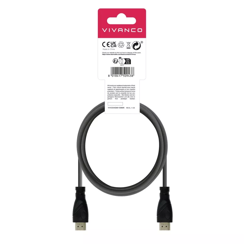 Vivanco VVVOXHDMI15MMK High Speed HDMI-kaabel Ethernetiga 1,5 m must