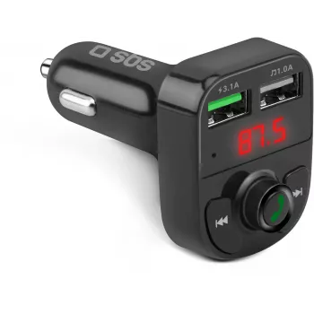 SBS TECARFM2USB Bluetooth FM-saatja vabakäesuhtluse ja kahe USB-laadimispordiga