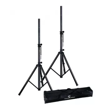 Soundsation SPST-SET70 BK kõlaripukkide komplekt — statiivipaar kandekotiga, 1000–1800 mm kõrgus, 50 kg kandevõime, 35 mm toru, must