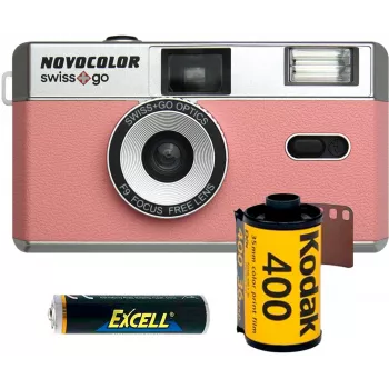 Swiss+Go Novocolor 35mm analoogkaamera komplekt välklambiga, roosa (SWI401611)