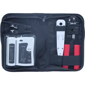 DSIT 9-osaline võrgu paigaldus- ja remonditööriistade komplekt RJ45 pressimistangide, kaablitestri, lööktööriista ja tõmblukuga kohvriga (DC-TOOLSET)