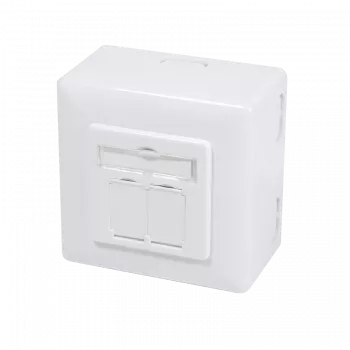 DSIT pinnale paigaldatav Cat.6/Class E varjestatud kahe RJ45 pistikupesaga väljund, valge (DC-Wall-Out-STP6-W)
