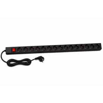 DSIT DS-15PDU 15-pesaline vertikaalne riiuli toitejaotur, 230V 16A, Schuko pistikupesad, 2m kaabel, must
