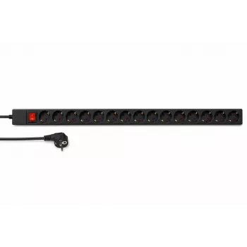 DSIT DS-15PDU 15-pesaline vertikaalne riiuli toitejaotur, 230V 16A, Schuko pistikupesad, 2m kaabel, must