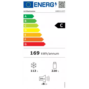 LG GBBS312CPY Vabaltseisev kombineeritud külmik-sügavkülmik, Total No Frost, roostevaba teras, energiaklass C, 333L