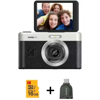 KODAK PixPro C1 must kompaktne digikaamera 16GB SDHC-kaardiga
