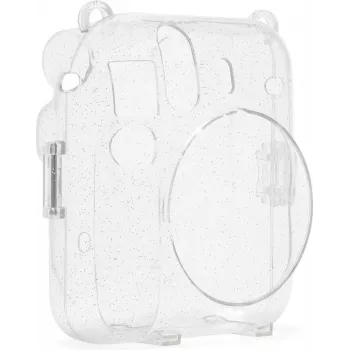 Fujifilm Instax Mini 12 Glitter Cover - Läbipaistva sädemeefektiga kaameraümbris reguleeritava õlarihmaga, magnetilise sulguriga, täpse istuvusega PU-nahk ja PVC-kaitse Instax Mini 12 jaoks