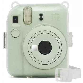 Fujifilm Instax Mini 12 Glitter Cover - Läbipaistva sädemeefektiga kaameraümbris reguleeritava õlarihmaga, magnetilise sulguriga, täpse istuvusega PU-nahk ja PVC-kaitse Instax Mini 12 jaoks