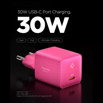 SPIGEN EE301EU-GAN Essential 1-pordiline võrgulaadija 30W roosa