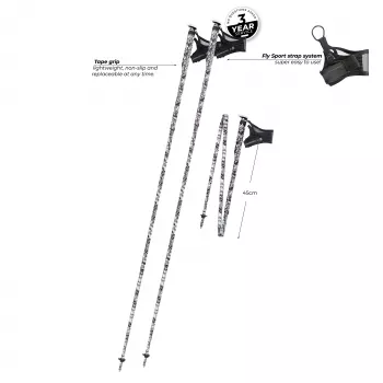 Komperdell Erlkönig FXP kokkupandavad jooksukepid, 130 cm, 3-osaline ülikerge süsinikkiud 14 mm, iselahtivolduv FXP süsteem, Trail Pro Tape käepide