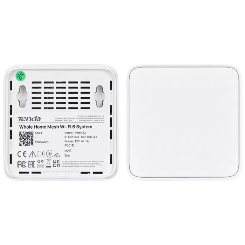 Tenda MX3 (2-Pack) AX1500 Terve kodu Mesh Wi-Fi 6 süsteem, Dual-Band, 2 Gigabit porti seadme kohta, Valge