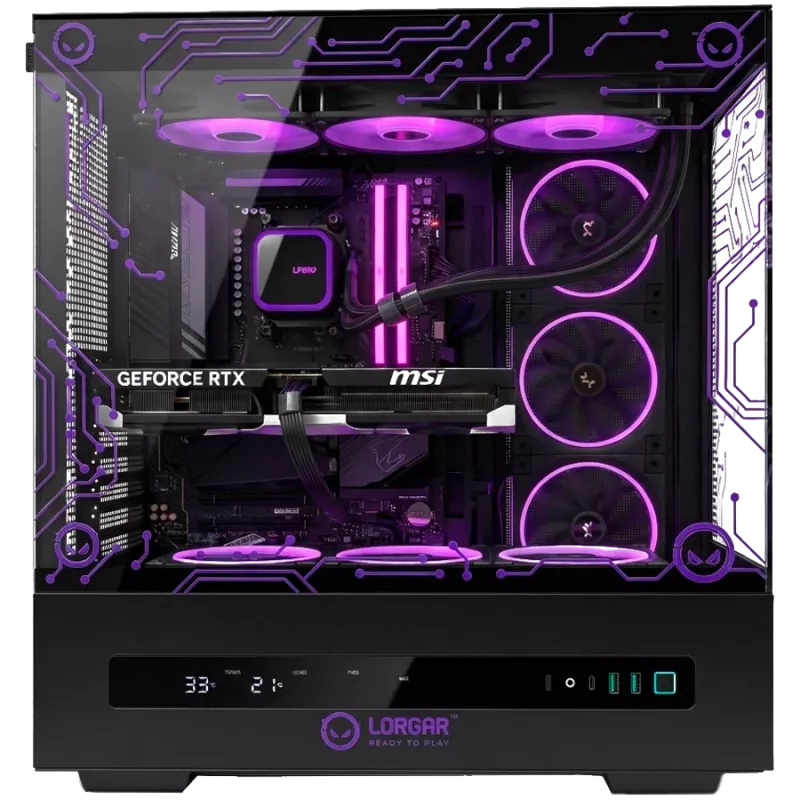 LORGAR PRO P401 mänguarvuti - AMD Ryzen 7 7800X3D, NVIDIA GeForce RTX 5070 Ti 16GB, 32GB DDR5 6400MHz, 2TB NVMe SSD, 850W PSU, 360mm AIO, must, 3-aastane garantii