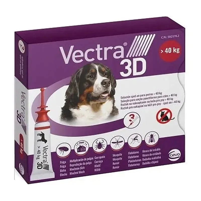 Ceva Vectra 3D tilk-ravim väga suurtele koertele üle 40 kg, 3 pipetti, igaüks 8,0 ml