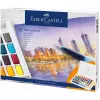 Faber-Castell Creative Studio vesivärvikomplekt, 36 värvi tahvlites pintsli ja käsnaga, segamispalett kaanes, õpilasekvaliteet, läbipaistev, täiendatav, kaasaskantav plastikust karp