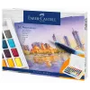 Faber-Castell Creative Studio vesivärvikomplekt, 36 värvi tahvlites pintsli ja käsnaga, segamispalett kaanes, õpilasekvaliteet, läbipaistev, täiendatav, kaasaskantav plastikust karp