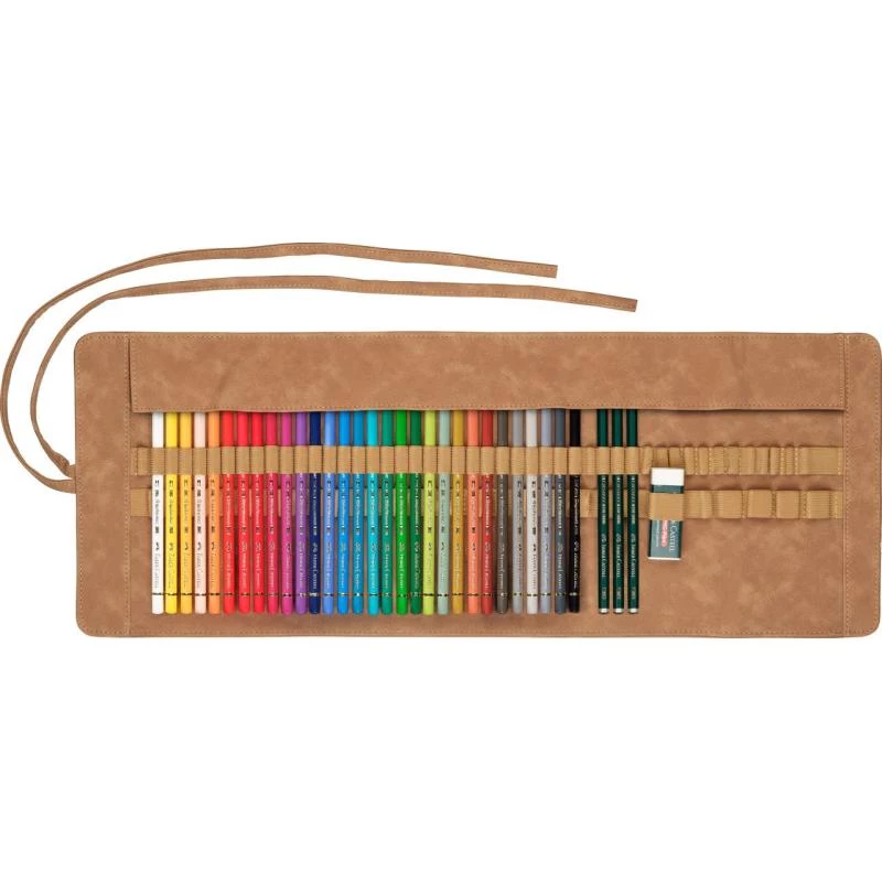 Faber-Castell Polychromos Multivärviline 34-osa kunstnike värvipiliatsite komplekt koos PITT Artist Pens ja pintsliga