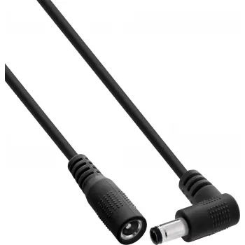 InLine® DC-pikenduskaabel, täisnurkne 5.5x2.1mm pistik sirge pesaga, 2m, must