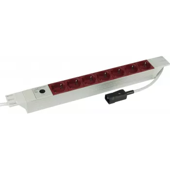 Kopp 19 inch 7-kohaline alumiiniumist PDU toitejaotur IEC C14 sisendiga, 1U riiulikinnitus, 16 A, Schuko pistikupesadega