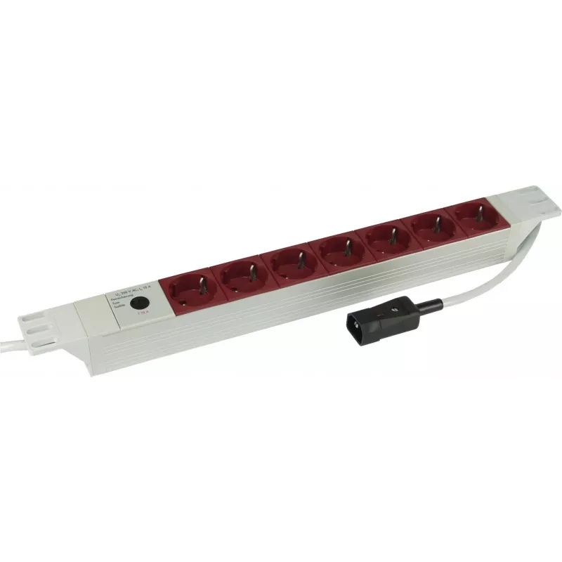 Kopp 19 inch 7-kohaline alumiiniumist PDU toitejaotur IEC C14 sisendiga, 1U riiulikinnitus, 16 A, Schuko pistikupesadega