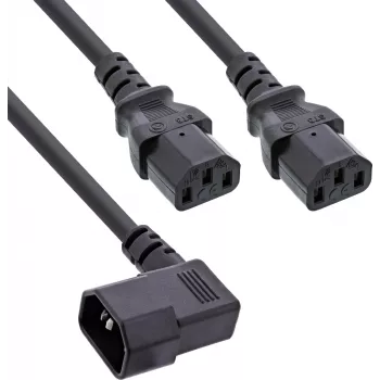 InLine® toite-Y-kaabel, külmseadmed, 1x IEC-C14 nurkalliga 2x IEC-C13, 1.8m