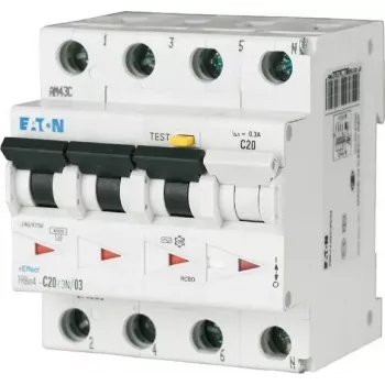 Eaton FRBM4-C32/3N/003-A RCBO, 4-poolne (3P+N), 32 A, 30 mA, tüüp A, C-kõver, 6 kA