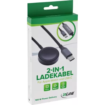 InLine® 2-in-1 laadimiskaabel Apple Watchile + USB-C, 100 W, USB 2.0, 1,2 m