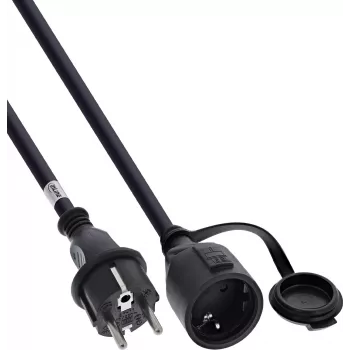 InLine® maanduskontaktiga pikendusjuhe, välitingimustesse IP44, kaitsekontaktiga, 15m, must