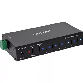 DELOCK InLine® USB 3.2 Gen.1 tööstuslik jaotur, USB-C, 7 pordiga, toiteadapteriga