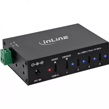 DELOCK InLine® USB 3.2 Gen.1 tööstuslik jaotur, USB-C, 4-port, toiteadapteriga