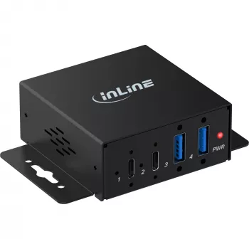 InLine® USB 3.2 Gen 2 tööstuslik jaotur, 4 pordiga, 2x USB-A, 2x USB-C, metall, DIN-liistule/seinakinnitus, 10Gbps